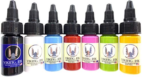 Tinta para tatuaje - KIT 7 BASIC BRILLANT COLORS 0.5oz (15ml) - VIKING INK USA - Los mejores colores y negros en tintas para tatuaje del mercado - VEGANAS