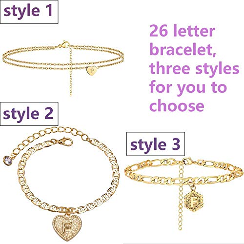 Tobilleras para Mujer Boho, Pulsera De Oro con Forma De Corazón De 26 Letras, Accesorios De Joyería De Playa De Longitud Ajustable para Niñas Y Niños (Style1) (Q)