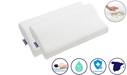 Todocama - Almohada viscoelástica Cervical con diseño ergonómico terapéutico. Doble Funda extraíble y Lavable. Fabricada íntegramente en España. Almohada Premium. (Pack de 2 Almohadas de 67x35x13cm)