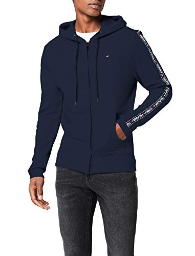 Tommy Hilfiger Logo Tape Hoody Sudadera con Capucha y Cinta Distintiva, Azul (Navy Blazer), Medium para Hombre