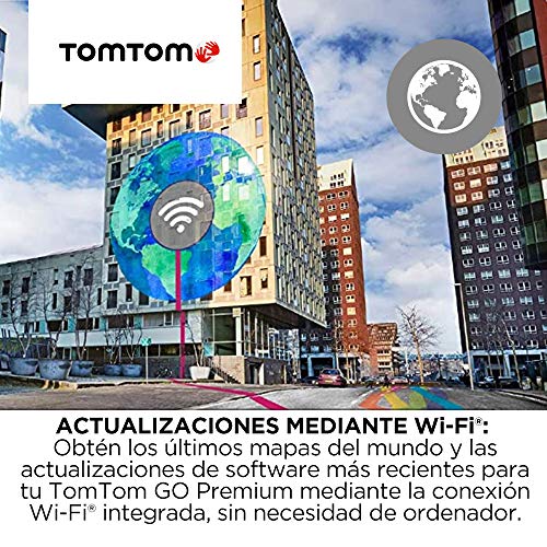 TomTom GPS para coche GO Premium, 6 pulgadas con tráfico y alerta de radares gracias a TomTom Traffic, mapas del mundo, actualizaciones a través de WiFi, llamadas con manos libres, soporte Click-Drive