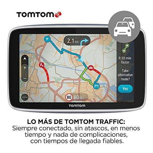 TomTom GPS para coche GO Premium, 6 pulgadas con tráfico y alerta de radares gracias a TomTom Traffic, mapas del mundo, actualizaciones a través de WiFi, llamadas con manos libres, soporte Click-Drive