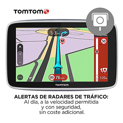 TomTom GPS para coche GO Premium, 6 pulgadas con tráfico y alerta de radares gracias a TomTom Traffic, mapas del mundo, actualizaciones a través de WiFi, llamadas con manos libres, soporte Click-Drive