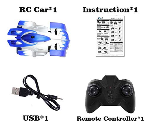 TOPSUN Coche de Control Remoto, trepador de Pared Coches RC rápidos con Luces LED Juguetes de Auto antigravedad Stunt Recargables adecuados para Adultos, niños (Azul)