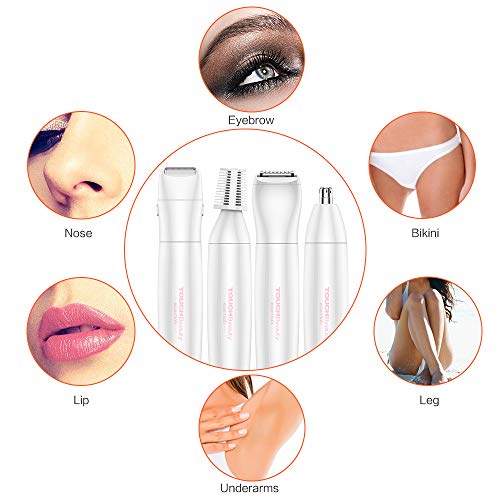 TOUCHbeauty Afeitadora Cejas para Mujer, Depiladora 4 en 1 Sin Dolor para Hombres y Mujeres, Removedor Eléctrica a Prueba de Agua IPX5 para Vello Facial y Cuerpos, con Caja de Almacenamiento Portátil