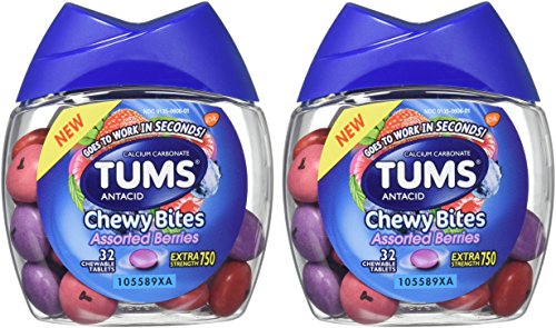 Tums Antacid Chewy Bites, Bayas surtidas, 32 tabletas masticables (paquete de 2) Antiácidos de fuerza extra