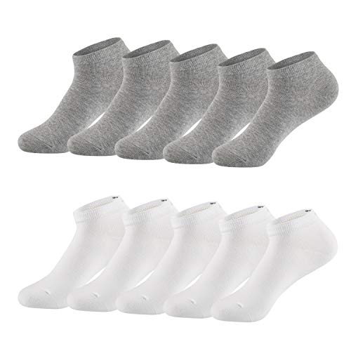 TUUHAW Calcetines de Deporte Low Cut Pro Para Hombre Mujer y niño 10 Pares Calcetines Cortos Tobilleros Deportivos Zapatilla Transpirable(Blanco-Gris4346)