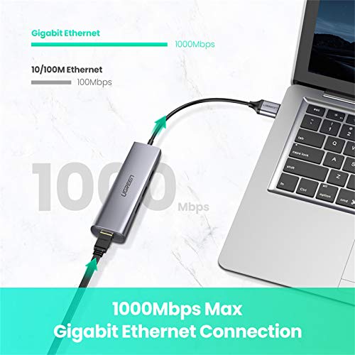 UGREEN Hub USB 3.0 con 3 USB Puertos y Gigabit Ethernet 1000 para Xiaomi Mi Box S Mi Box 3, Tarjeta de Red LAN RJ45 para Acer Aspire,Toshiba Satellite Pro, CHUWI AeroBook, HP 15, Lenovo ideapad 330