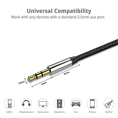 UNBREAKcable Cable Audio, Cable Jack 3,5mm Macho Macho, Cable de Aux Auxiliar para Estéreo del Coches, iPhone o iPad de Apple, Mp3, Mp4, Ordenadores y Más - Negro 2M