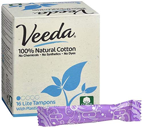 Veeda, 100% Natural Cotton Tampon with Plastic Applicator, Lite, 16 Tampons