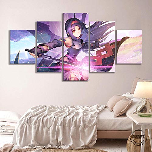 VENDISART,Impresiones sobre Lienzo,Modular Decoración De Pared Póster,5 Piezas Cuadro,Sword Art Online Madres Rosario Konno Yuuki,con Marco,Talla:150 * 80Cm