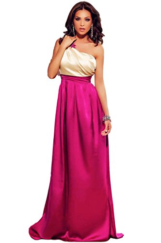 Vestido Mujer Largo - Elegante para Ceremonia y Eventos, Novia o Dama de Honor - para Fiesta Discoteca Moda Baile - M - Fucsia & Oro Champagne