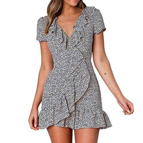 Vestidos para Mujer, Fiesta Vestido Verano Vestido de Noche Impresión Estampado Casual Sexys Cuello en v Vestidos Cortos Vestidos Bohemios Ruffle Vestido de Playa vpass