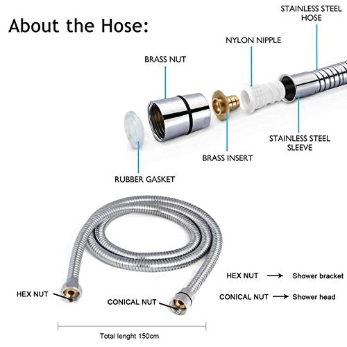 Vicloon Cabeza de Ducha, Alcachofa de Ducha con un Botón de Parada de Agua, 3 Modos Mano Cabezal de Ducha Kit de 1.5m Cromado manguera de Ducha, Ahorro de Agua de Presión de Aumento