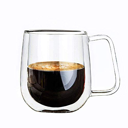 Vicloon Cristal Vidrio de Doble Pared, Taza de Cafe Doble 250 ml, Tazas de Café Resistentes al Calor, Doble Pared de Vidrio de Borosilicato Adecuado para Té, Café, Capuchino (Set de 1)