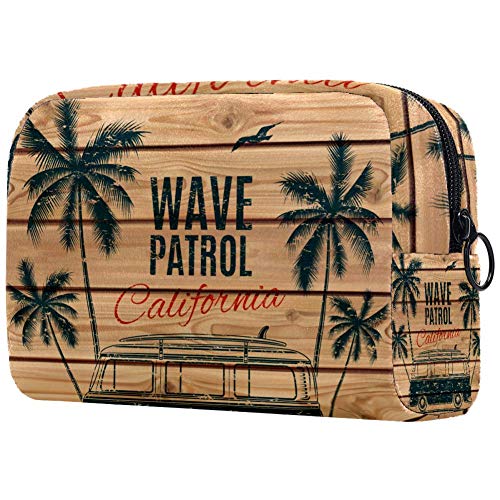 Vintage Retro Surf Van con palmas y una bolsa de maquillaje de gaviota, bolsa de aseo de viaje, nailon resistente al agua