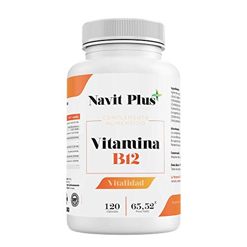 Vitamina B12 Navit Plus | 120 Cápsulas vegetales. Complemento alimenticio con B1, B2, B3 y B6, esenciales para el óptimo cuidado de la salud. Complejo vitamínico natural. Fabricado en España. ISO9001