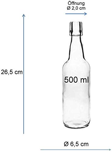 Viva Haushaltswaren - 6 Botellas de Cristal con Cierre 500 ml para llenar Incluye Embudo de diámetro 9,5 cm