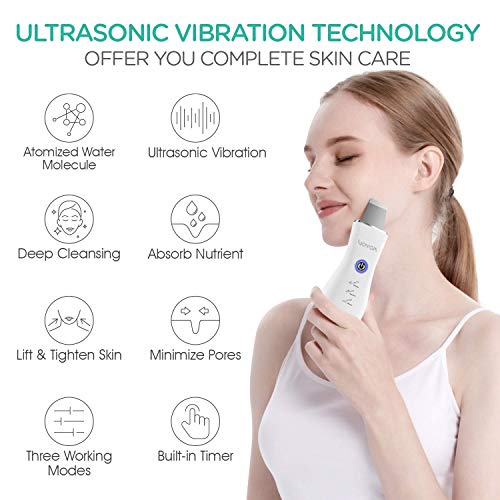 VOYOR limpiador ultrasónico facial, limpiador de poros limpiador peeling facial Facial Removedor de Acné, con 3 modos, extractor de acné comedones CP100 (White)