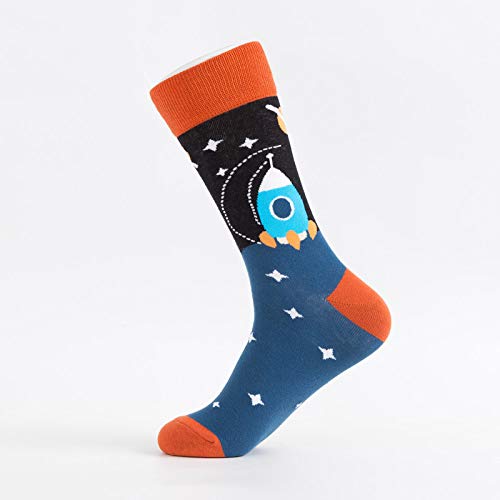 wefwef Calcetines De Algodón para Hombre Peinado Harajuku Tend Hip Hop Street Calcetines Divertido Colorido Suave Astronauta Rocket Patrón Transpirable Premium Comfort Moda Calcetines,3Pairs