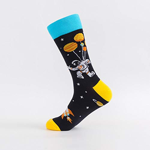 wefwef Calcetines De Algodón para Hombre Peinado Harajuku Tend Street Hip Hop Calcetines Divertido Colorido Suave Astronauta Rocket Patrón Transpirable Premium Comfort Moda Calcetines,3Pairs