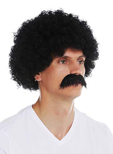 WIG ME UP- 2018553-P103 Peluca Bigote Set Hombres Carnaval rizos crespos voluminosos Afro los años 70 Negro