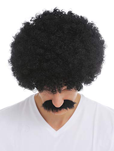 WIG ME UP- 2018553-P103 Peluca Bigote Set Hombres Carnaval rizos crespos voluminosos Afro los años 70 Negro