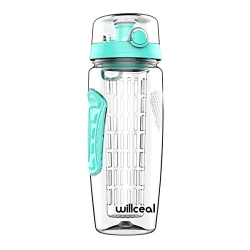 willceal Botella de Agua con Tapa para infusiones de Frutas, Resistente, con diseño a Prueba de Fugas, tamaño Grande, Ideal para Llevar Cuando Haces Deportes, para IR a Acampar (Verde Azulado)