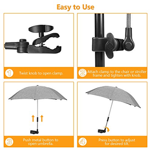 Winload Sombrilla Universal Carrito de Bebé para Protección UV50, Agujero de Sujeción Doble, con Soporte para Tubos Redondos y Ovalados para Sombrilla Cochecito y Silla de Paseo Bebé, 73cm Diámetro