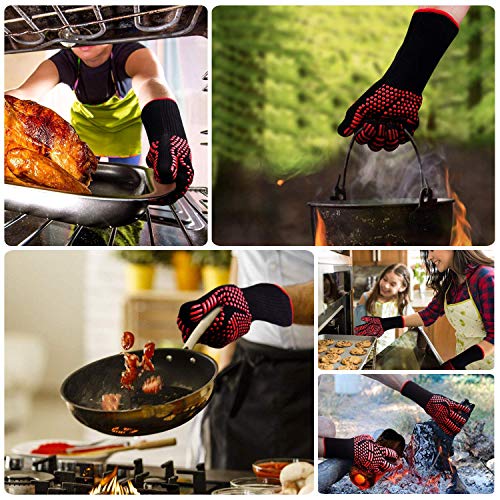 WIN.MAX Guantes de Barbacoa Horno Mitt Protección para Las Manos de Asar a la Parrilla,Incendios,Horno de microondas y Otros Trabajos en la Cocina,EN407 Protege hasta 1472 ° F 800 ° C (1 par) (Rojo)