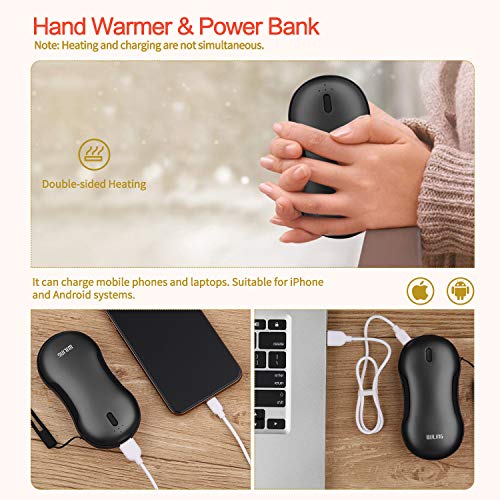 WJLING Calentador de Mano Recargable USB & Power Bank, 9000mAh Portátil Calentador de Manos Calefacción de Doble Cara/Banco de Energía, Regalo de Iinvierno para Mujeres, Familiares, Amigos (Black)