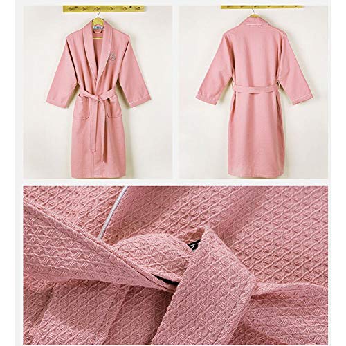 WJXBoos Gofre Bata De Baño, Unisex Algodón Largo Albornoz Kimono Ropa De Dormir Hotel Bata-Rosado S