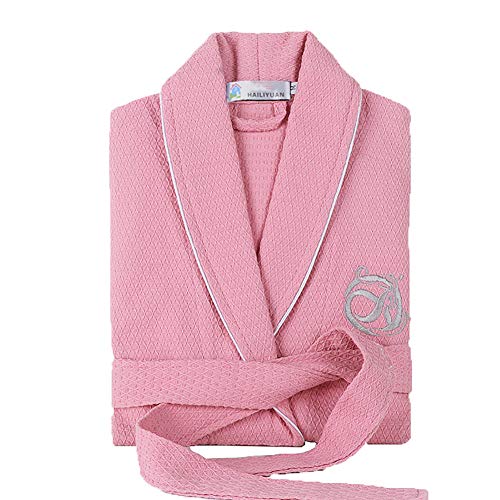 WJXBoos Gofre Bata De Baño, Unisex Algodón Largo Albornoz Kimono Ropa De Dormir Hotel Bata-Rosado S