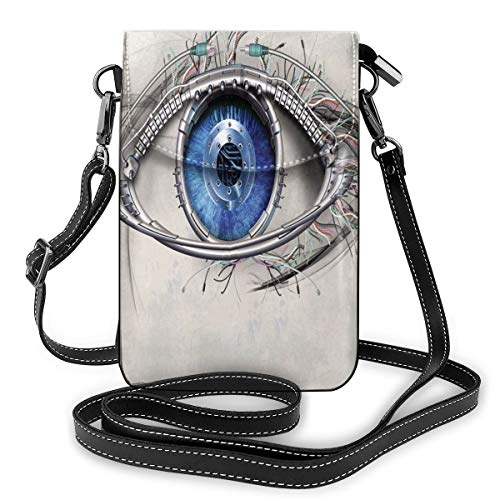 Women Small Cell Phone Purse Crossbody,Futuristic Style A Mechanic Sight In Direct Eye Contact Science And Engineering