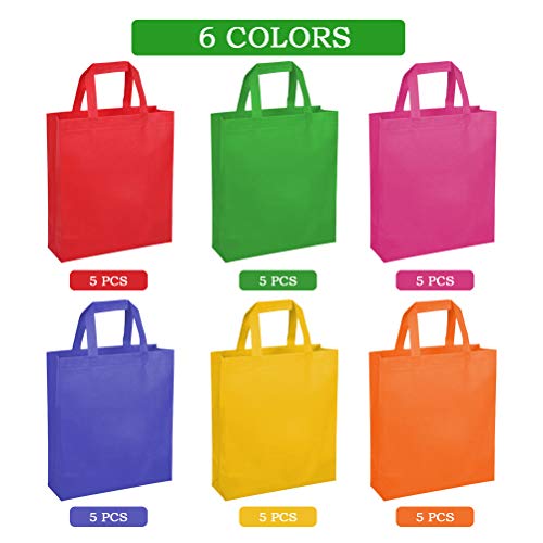 WOWOSS 30 Bolsos no Tejidos con Asas de 6 Colores, Bolsos de Cumpleaños para Niños, Halloween, Navidad o Actividades Creativas