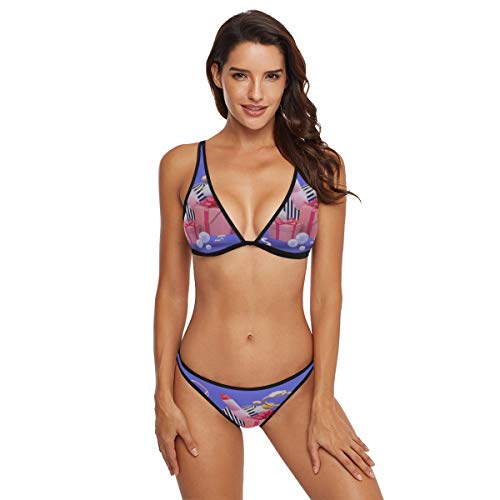 XHYYY Trajes de baño para Mujer Bolsa Lápiz Labial Tacones Altos Anillos Perfume Halter Neck Trajes de baño Mujeres Swim Bikini Two Piece Sexy-S