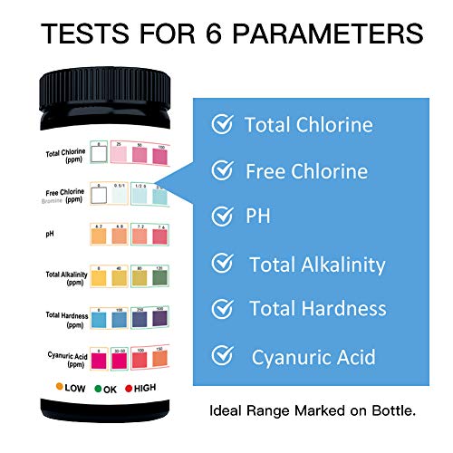XIAPIA Medidor PH Agua 6 en 1 Papel de Prueba de Agua Tiras PH/Cloro/Dureza Agua Alcalinidad 100Piezas Test Acuario para Agua Potable,Acuarios,Piscinas,Industriales,Termales