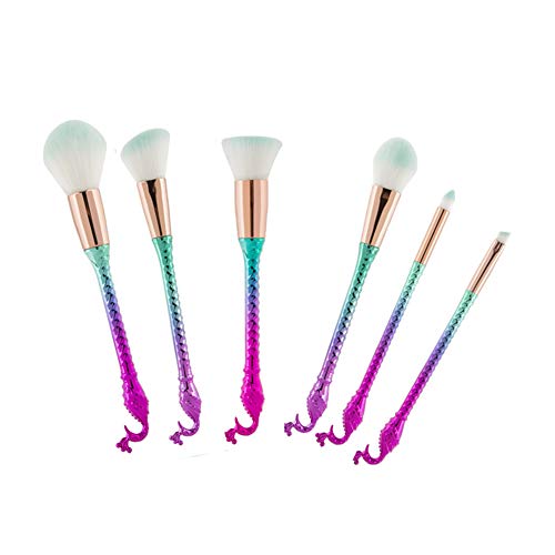 XINTD Set de Brochas de Maquillaje Forma de Cabeza de Pavo Real 6 Piezas Multifunción Base de Maquillaje Sombra de Ojos Polvo Dispersado Blush Beauty Tools, Gradientcolor