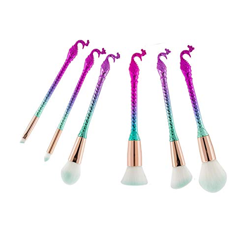 XINTD Set de Brochas de Maquillaje Forma de Cabeza de Pavo Real 6 Piezas Multifunción Base de Maquillaje Sombra de Ojos Polvo Dispersado Blush Beauty Tools, Gradientcolor