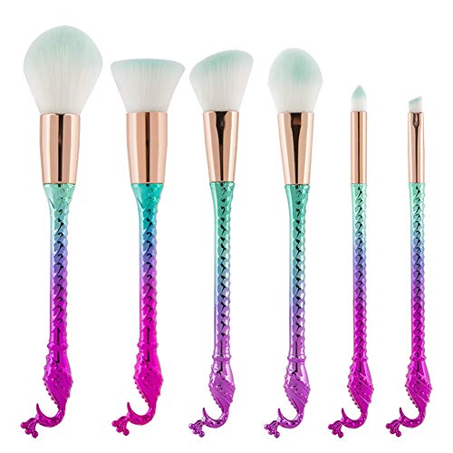 XINTD Set de Brochas de Maquillaje Forma de Cabeza de Pavo Real 6 Piezas Multifunción Base de Maquillaje Sombra de Ojos Polvo Dispersado Blush Beauty Tools, Gradientcolor