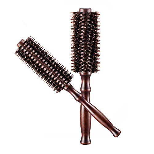 Xrten 2 Pcs Cepillos de Pelo Redondos Profesionales con cerdas de jabalí Naturales para Cabello, 2inch y 1.6inch