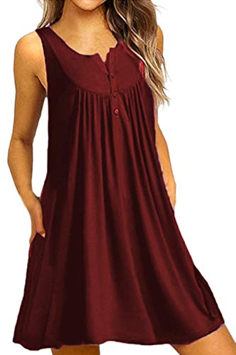 YACUN Mini Vestido Casual Suelto Sin Mangas con Botones para Mujer AWine S