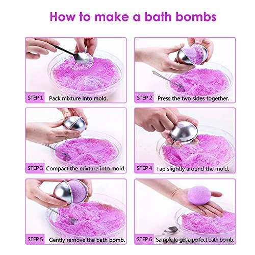 Yotako Kit de molde para bombas de baño, forma de bomba de baño de metal, 6 juegos de 12 piezas con 50 bolsas de depilación y 1 mini sellador de calor para hacer bombas de baño