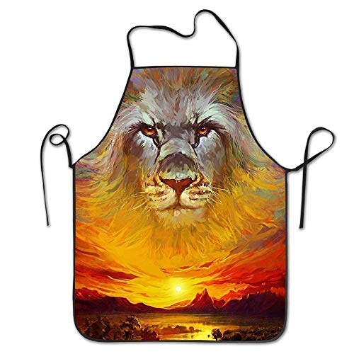 Yuanmeiju Lion Animal Delantales for Women/Men Black Barbecue Cooking Cloth Funny Chef Delantal