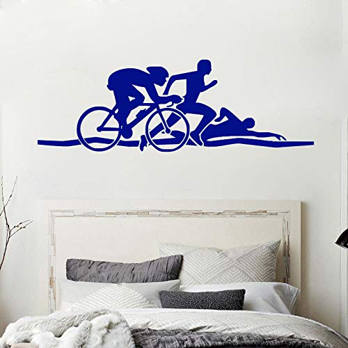 YuanMinglu Triatlón Deportes Fondo de Pantalla natación Correr Ciclismo Movimiento Transferencia Vinilo Adhesivo de Pared Azul 45x135cm