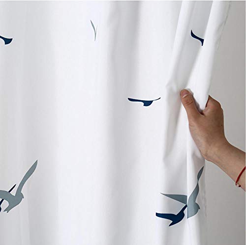 YUNZHIFU Cortinas De Ducha Cortina De Ducha De Poliéster Escénica De Mar Blanco con Gaviotas Cortina De Baño Impermeable con Ganchos Cortina De Baño Resistente Al Moho 80X180Cm