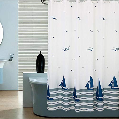 YUNZHIFU Cortinas De Ducha Cortina De Ducha De Poliéster Escénica De Mar Blanco con Gaviotas Cortina De Baño Impermeable con Ganchos Cortina De Baño Resistente Al Moho 80X180Cm