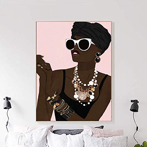 zhuziji DIY Pintar por números Modelo Africano Chica de Moda Paris Perfume Arte de la Pared Pintura Pintura nórdica Sala de Estar decoración Pintura Imagen de50X70cm（Sin Marco