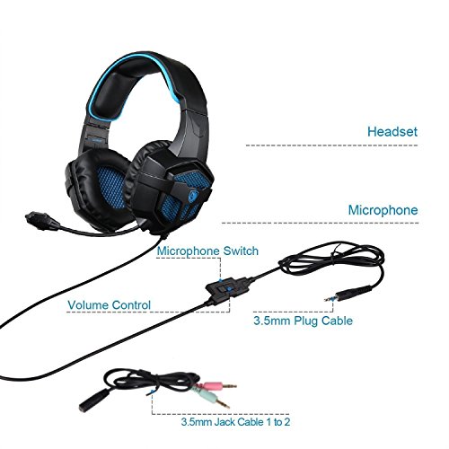 [2016 SADES SA 807 Multi-Plataforma Xbox One PS4 Gaming Headset] Juego Auriculares Auriculares Gaming para el Nuevo Xbox One PS4 PC portátil Mac iPad iPod (Negro y Azul)