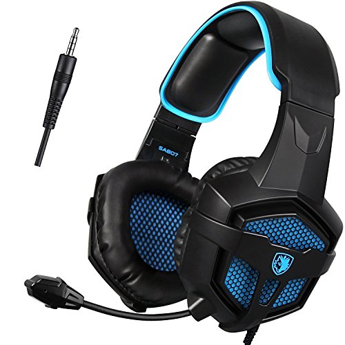 [2016 SADES SA 807 Multi-Plataforma Xbox One PS4 Gaming Headset] Juego Auriculares Auriculares Gaming para el Nuevo Xbox One PS4 PC portátil Mac iPad iPod (Negro y Azul)